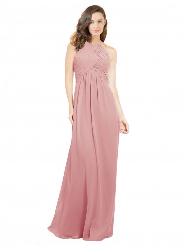 Sleeveless Bliss Pink Keyhole Back A-Line Halter Neck Bridesmaid Dress Lincoln