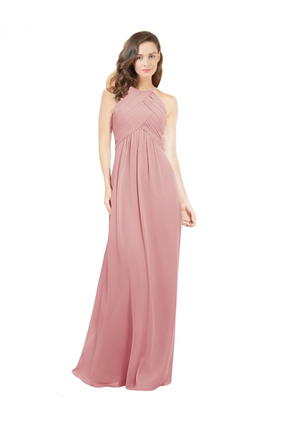 Sleeveless Bliss Pink Keyhole Back A-Line Halter Neck Bridesmaid Dress Lincoln