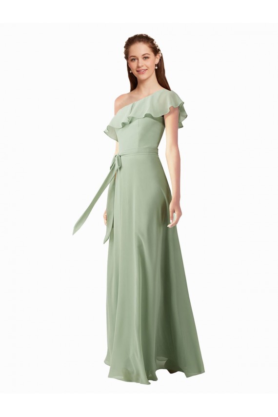 Flutter Sleeves Smoke Green A-Line One Shoulder Bridesmaid Dress Lincoln