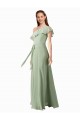 Flutter Sleeves Smoke Green A-Line One Shoulder Bridesmaid Dress Lincoln