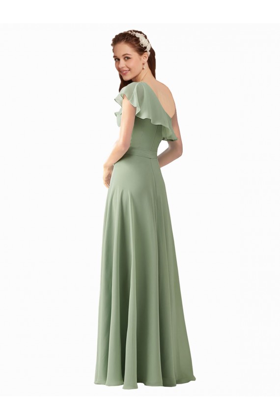 Flutter Sleeves Smoke Green A-Line One Shoulder Bridesmaid Dress Lincoln