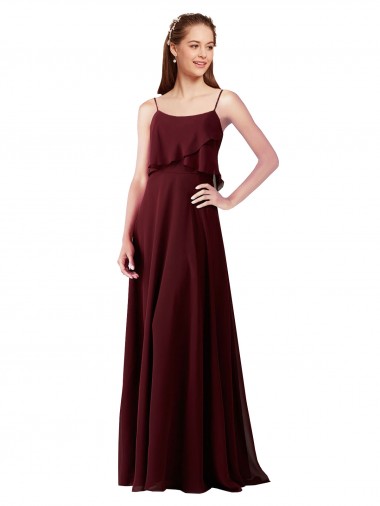 Sleeveless Burgundy Gold A-Line Spaghetti Straps Bridesmaid Gowns Lincoln