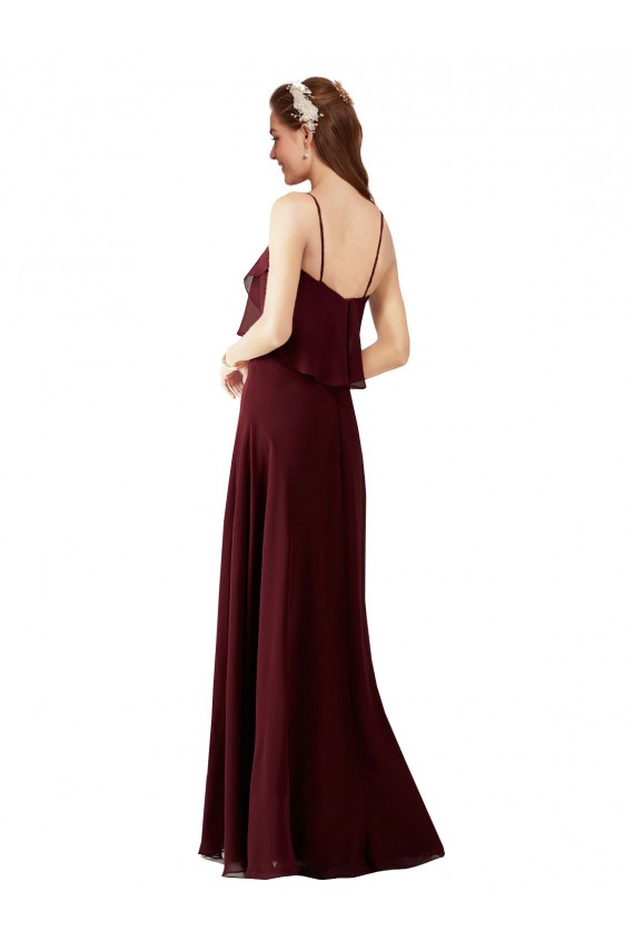 Sleeveless Burgundy Gold A-Line Spaghetti Straps Bridesmaid Gowns Lincoln