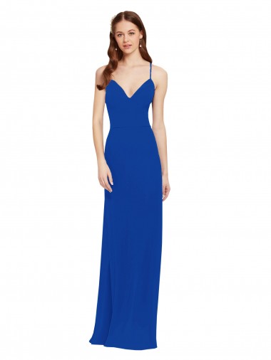 Sleeveless Royal Blue Keyhole Back A-Line Spaghetti Straps Bridesmaid Dress / Formal Dress Lincoln