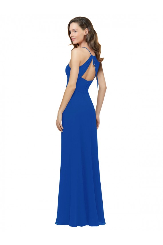 Sleeveless Royal Blue Keyhole Back A-Line Spaghetti Straps Bridesmaid Dress / Formal Dress Lincoln