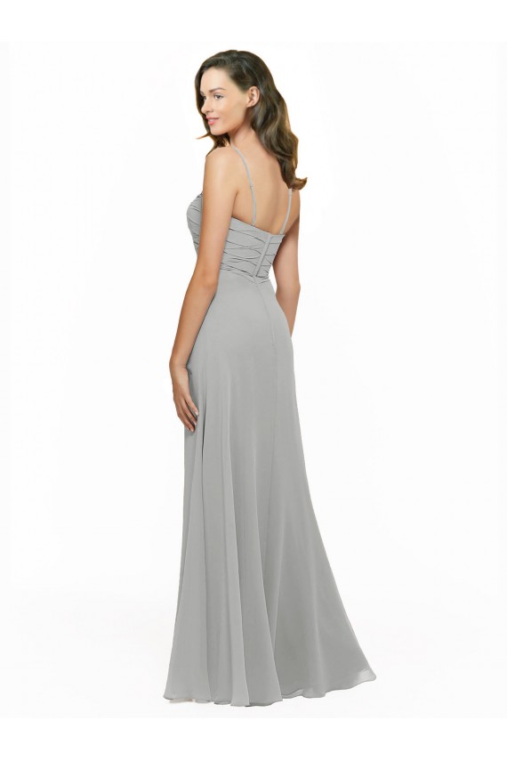 Sleeveless Silver A-Line Spaghetti Straps Bridesmaid Dress Lincoln