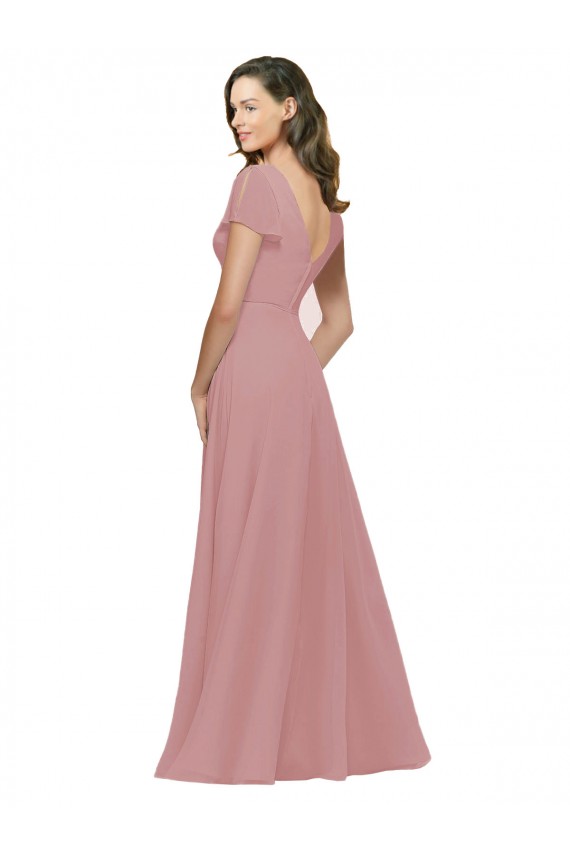 Flutter Sleeves Dusty Pink V-Back A-Line V-Neck Bridesmaid Dress / Evening Dress Lincoln