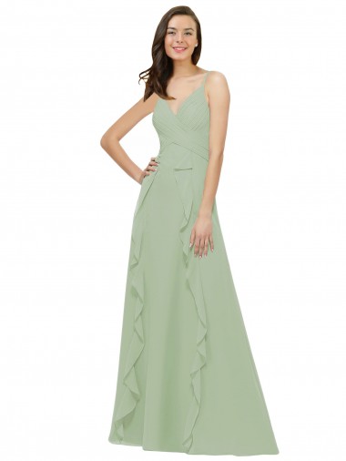Sleeveless Smoke Green A-Line Spaghetti Straps Bridesmaid Dress Lincoln