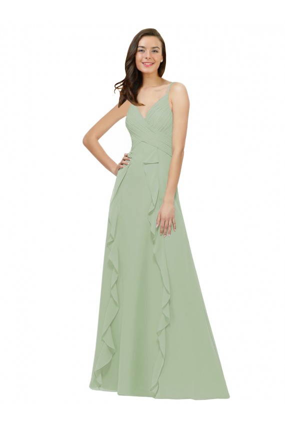 Sleeveless Smoke Green A-Line Spaghetti Straps Bridesmaid Dress Lincoln