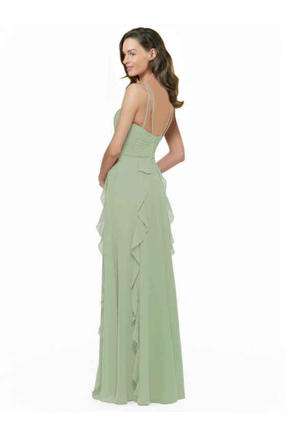 Sleeveless Smoke Green A-Line Spaghetti Straps Bridesmaid Dress Lincoln