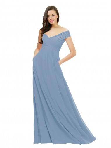 Sleeveless Dusty Blue A-Line Off the Shoulder Bridesmaid Dress / Evening Gowns Lincoln