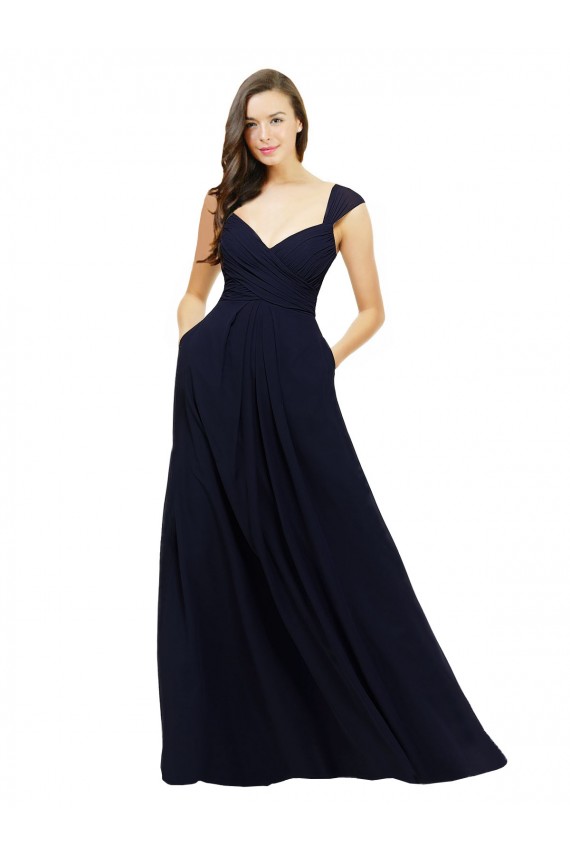 Sleeveless Dark Navy A-Line Sweetheart Bridesmaid Gowns Lincoln