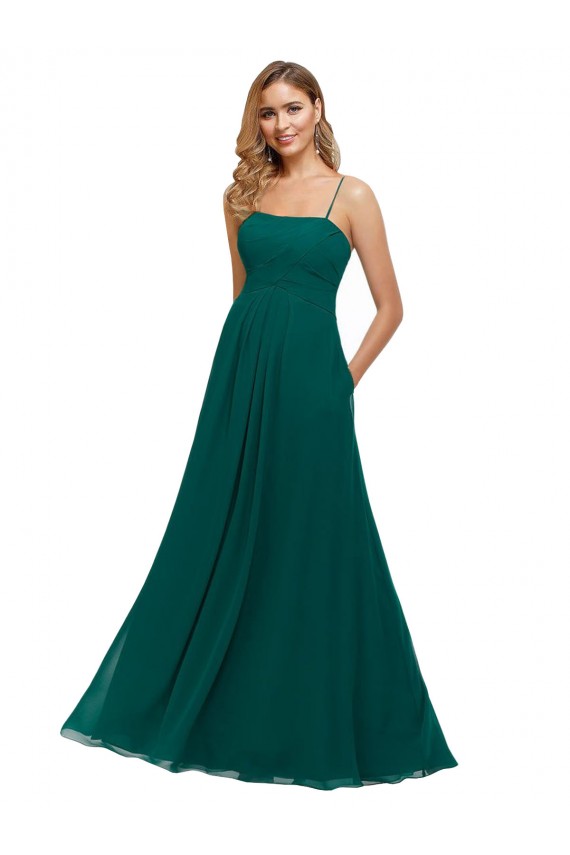 Sleeveless Hunter Low Back A-Line Spaghetti Straps Bridesmaid Dress Lincoln