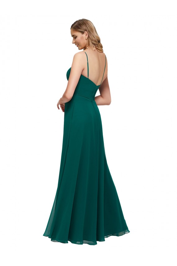 Sleeveless Hunter Low Back A-Line Spaghetti Straps Bridesmaid Dress Lincoln