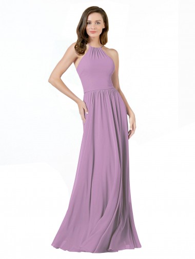 Sleeveless Dark Lavender A-Line Halter Neck Bridesmaid Dress Lincoln
