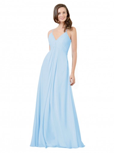 Sleeveless Light Sky Blue Keyhole Back A-Line Spaghetti Straps Formal Dress / Bridesmaid Dress Lincoln