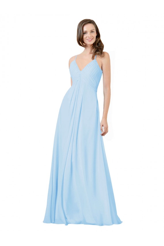 Sleeveless Light Sky Blue Keyhole Back A-Line Spaghetti Straps Formal Dress / Bridesmaid Dress Lincoln