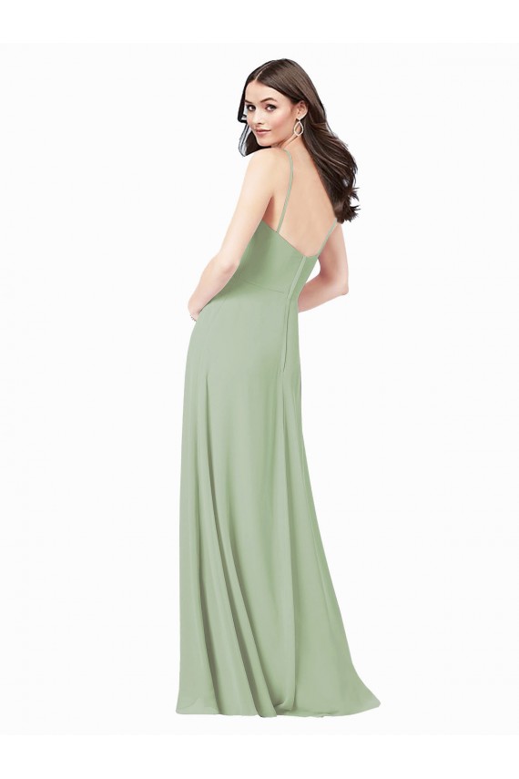 Sleeveless Smoke Green A-Line Soft Chiffon Spaghetti Straps Bridesmaid Dress Lincoln