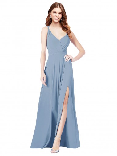 Sleeveless Dusty Blue Keyhole Back A-Line Spaghetti Straps Formal Dress / Bridesmaid Dress Lincoln