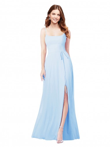 Sleeveless Light Sky Blue Sheath Spaghetti Straps Bridesmaid Dress Lincoln