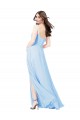 Sleeveless Light Sky Blue Sheath Spaghetti Straps Bridesmaid Dress Lincoln