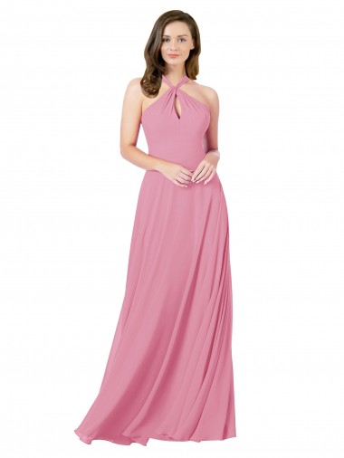 Sleeveless Skin Pink Keyhole Back A-Line Halter Neck Prom Dress / Bridesmaid Dress Lincoln