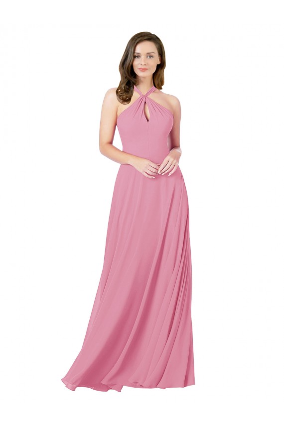 Sleeveless Skin Pink Keyhole Back A-Line Halter Neck Prom Dress / Bridesmaid Dress Lincoln