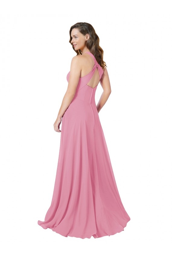 Sleeveless Skin Pink Keyhole Back A-Line Halter Neck Prom Dress / Bridesmaid Dress Lincoln