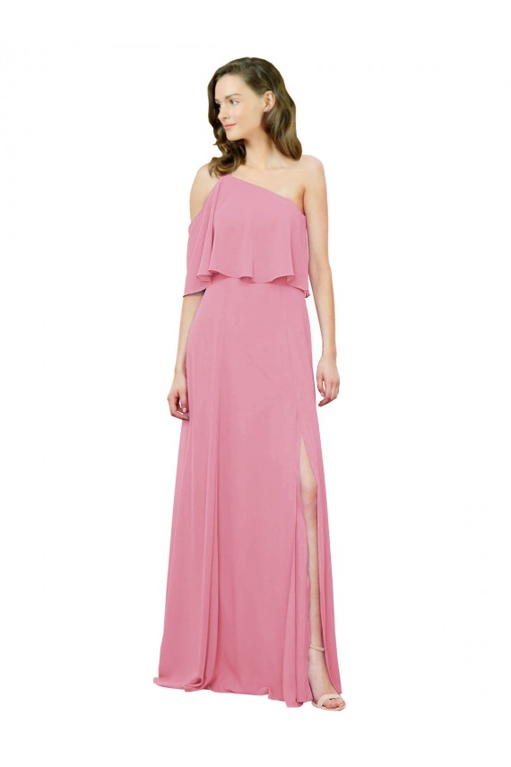 Sleeveless Skin Pink A-Line One Shoulder Bridal Party Dress Lincoln