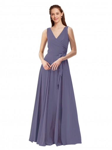 Sleeveless Silver Stone A-Line V-Neck Bridesmaid Dress Lincoln