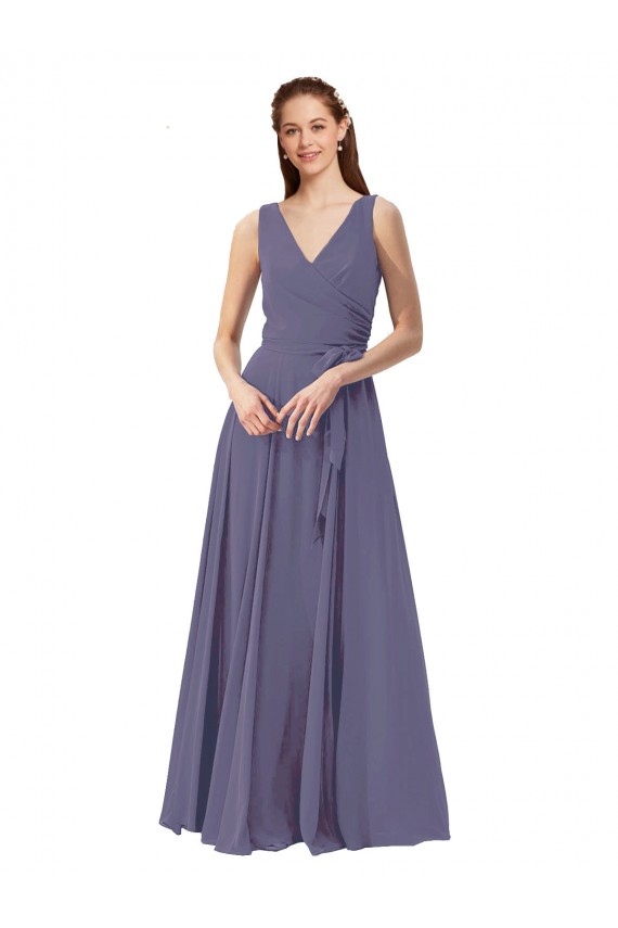 Sleeveless Silver Stone A-Line V-Neck Bridesmaid Dress Lincoln