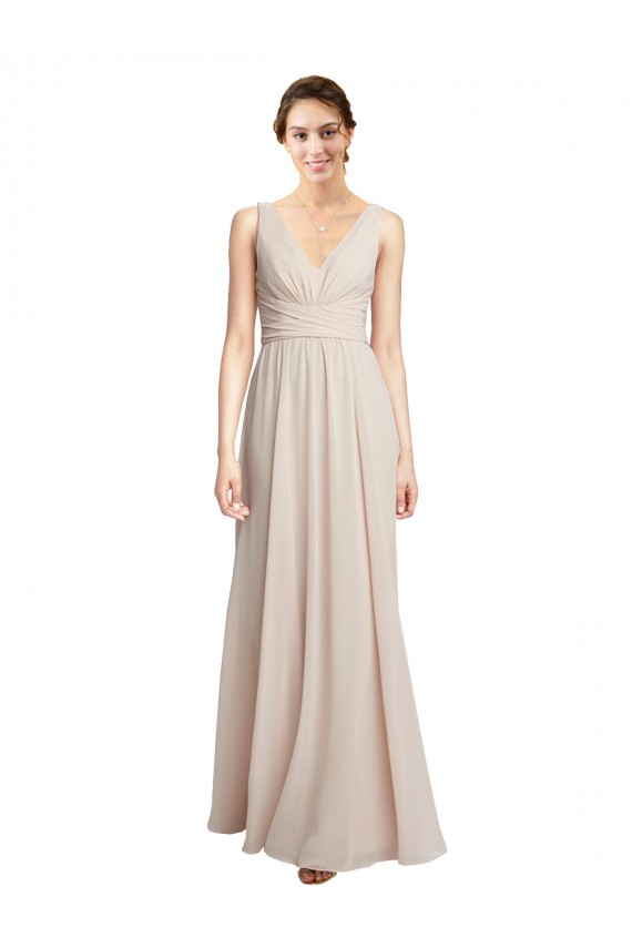 Sleeveless Cream Pink A-Line V-Neck Formal Dress / Bridesmaid Dress Lincoln