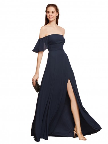 Sleeveless Dark Navy Off the Shoulder Prom Dress / Bridesmaid Dress Lincoln