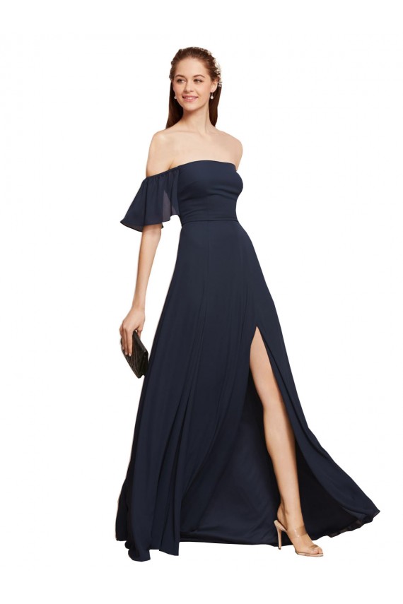 Sleeveless Dark Navy Off the Shoulder Prom Dress / Bridesmaid Dress Lincoln