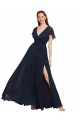 Cap Sleeves Dark Navy V-Back A-Line V-Neck Evening Gowns / Bridesmaid Dresses Lincoln
