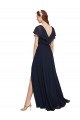 Cap Sleeves Dark Navy V-Back A-Line V-Neck Evening Gowns / Bridesmaid Dresses Lincoln