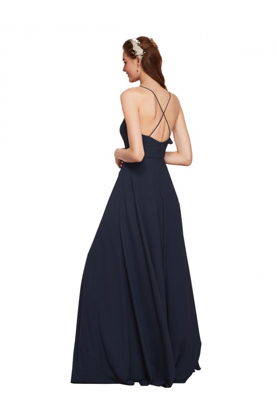 Sleeveless Dark Navy Criss Cross Open Back A-Line Spaghetti Straps Bridesmaid Dresses Lincoln