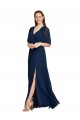 Flutter Sleeves Dark Navy A-Line V-Neck Bridesmaid Dress / Formal Dress Lincoln
