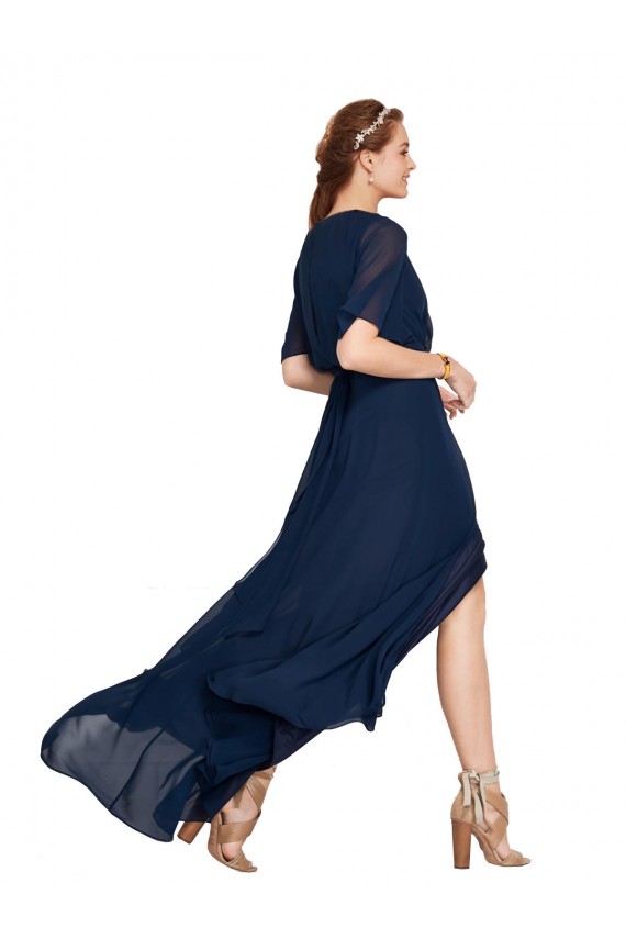 Flutter Sleeves Dark Navy A-Line V-Neck Bridesmaid Dress / Formal Dress Lincoln