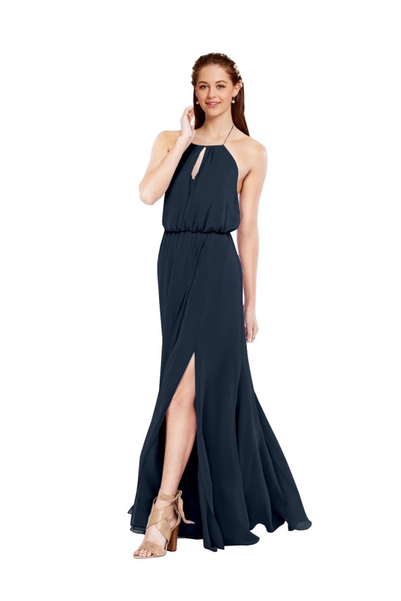 Sleeveless Dark Navy Criss Cross Open Back A-Line Halter Neck Bridesmaid Dress / Evening Dress Lincoln