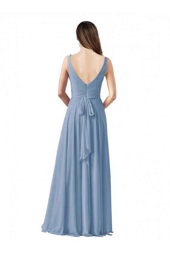 Sleeveless Dusty Blue A-Line V-Neck Wedding Party Dress Lincoln