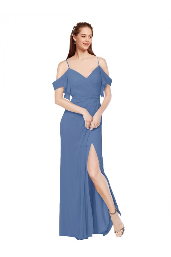Sleeveless Windsor Blue A-Line Off the Shoulder Bridesmaid Dress Lincoln