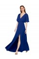 Flutter Sleeves Royal Blue Open Back A-Line V-Neck Bridesmaid Dress / Evening Gowns Lincoln