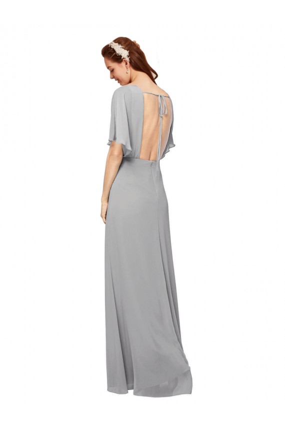 Flutter Sleeves Royal Blue Open Back A-Line V-Neck Bridesmaid Dress / Evening Gowns Lincoln