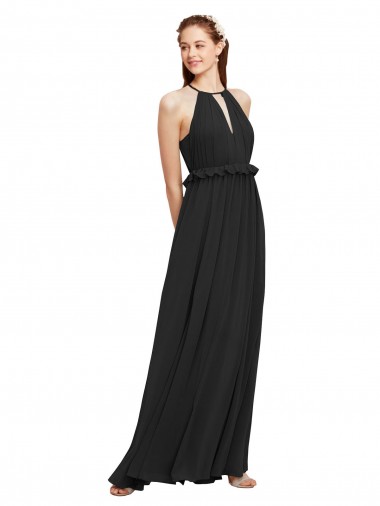 Sleeveless Black Keyhole Back Sheath Halter Neck Bridesmaid Dress Lincoln