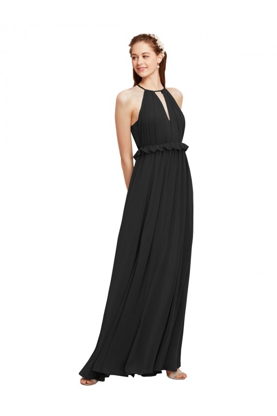 Sleeveless Black Keyhole Back Sheath Halter Neck Bridesmaid Dress Lincoln