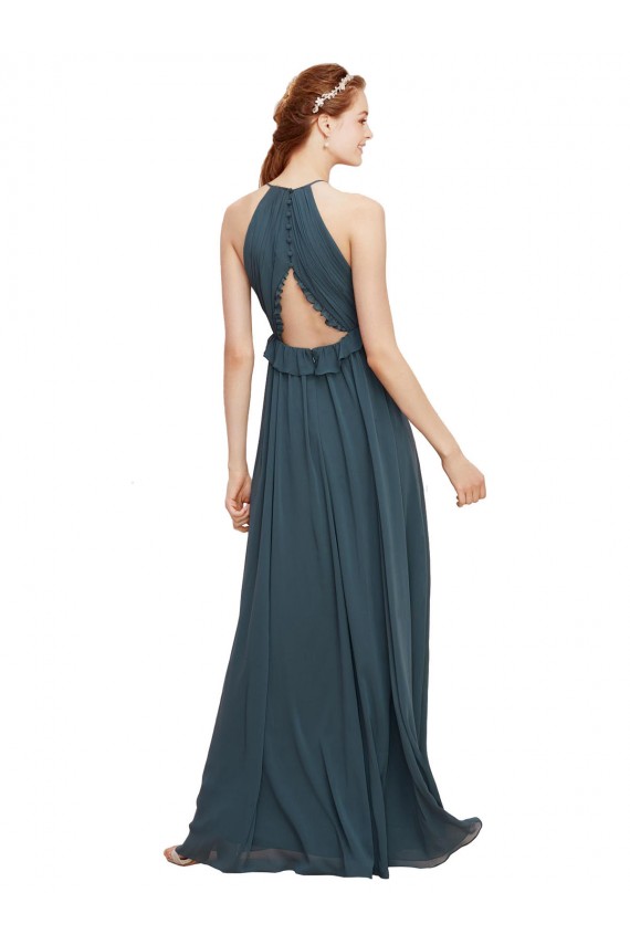Sleeveless Black Keyhole Back Sheath Halter Neck Bridesmaid Dress Lincoln