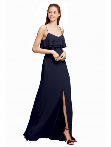 Sleeveless Dark Navy V-Back A-Line Spaghetti Straps Bridesmaid Dress Lincoln
