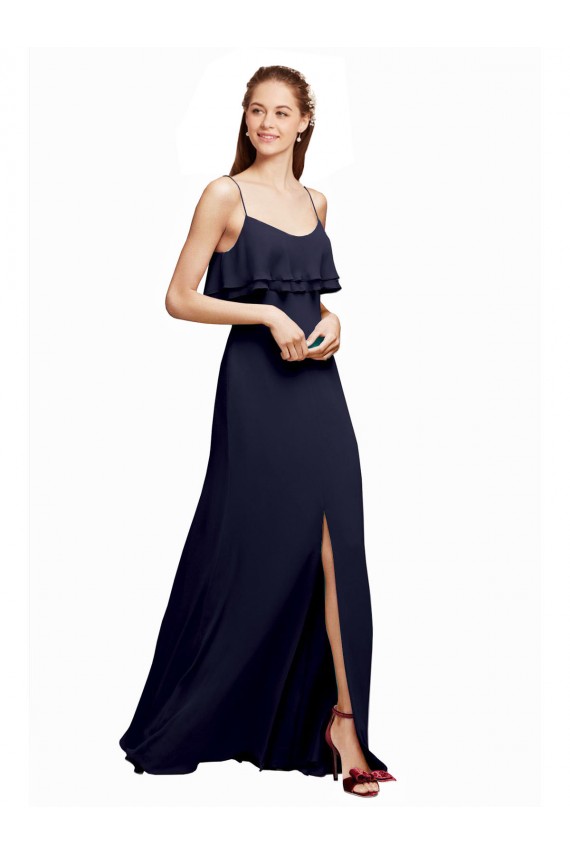 Sleeveless Dark Navy V-Back A-Line Spaghetti Straps Bridesmaid Dress Lincoln