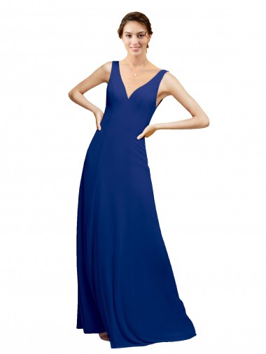Sleeveless Royal Blue Low Back A-Line V-Neck Bridesmaid Dress Lincoln